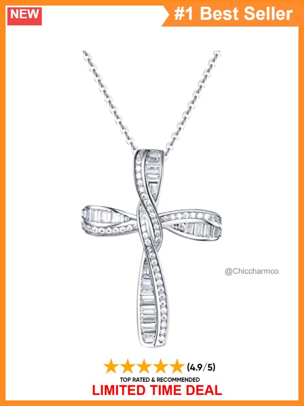 Sterling Silver Cubic Zirconia Cross Infinity Pendant Necklace 18"